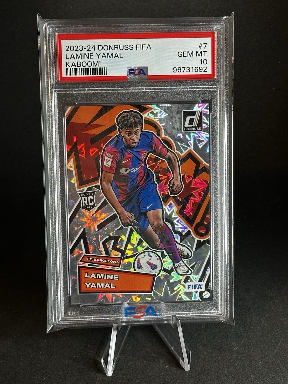 2023 Donruss FIFA Lamine Yamal KABOOM Rookie.  PSA 10.  Super Rare.
