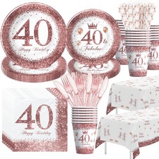Rose Gold 40 And Fabulous 40th Birthday Decorations Tableware Serve 24