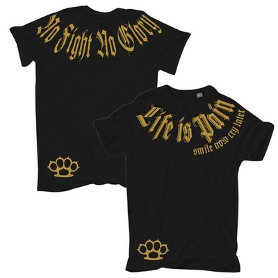 Herren TShirt Life is Pain smile now cry later GOLD tattoo fight loyal familia