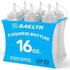 6 Pack 16oz Squeeze Bottles, Condiment Dispenser for Kitchen Sauces,