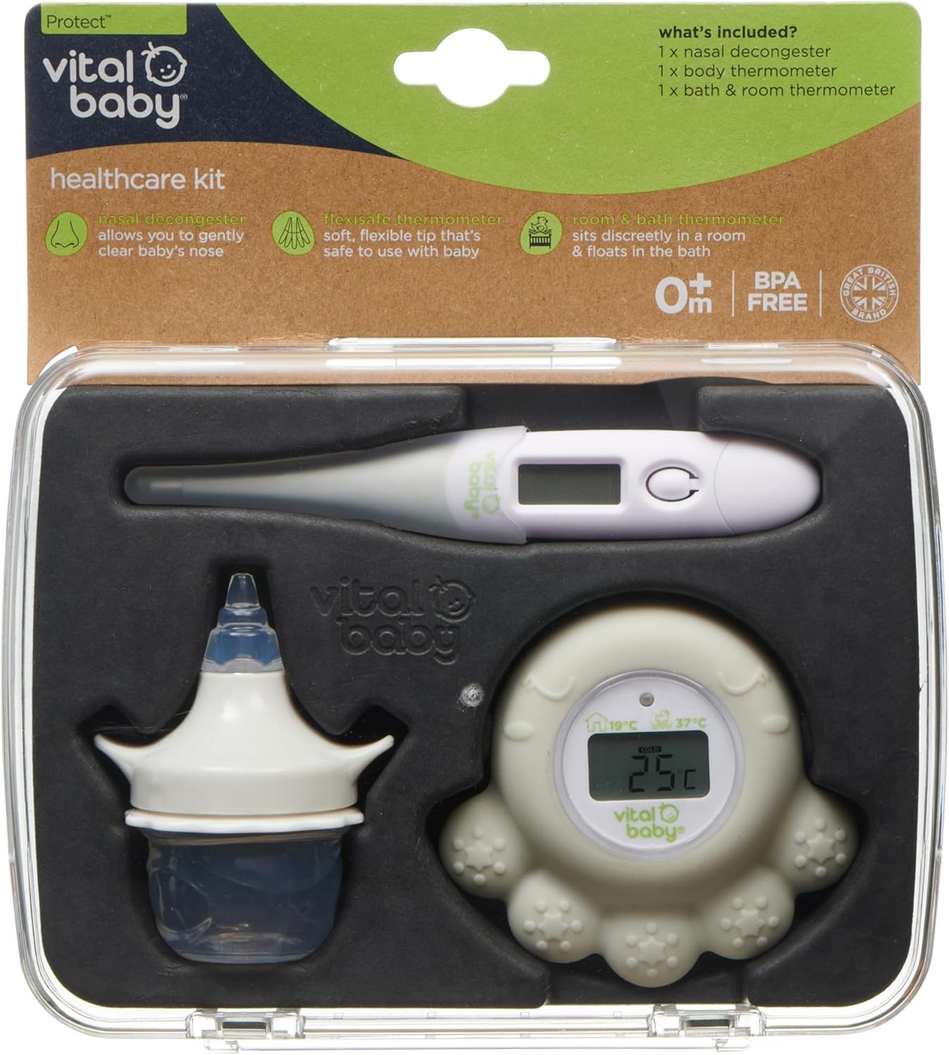 Vital Baby PROTECT Healthcare Kit - Bath & Room Thermometer, Nasal Aspirator,