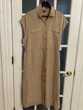 OLD NAVY Women’s Tan Collared Sleeveless Button Down Tie Waist Dress NEW