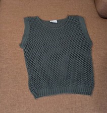 Vtg Carpi Open Weave Knit Mesh Vest Sweater Layering Sleeveless Gray Womens Sm