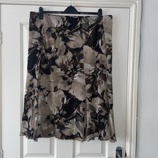 Ann Harvey Brown Beige Floral Lined Chiffon Stretchy Knee Length Skirt Size 24