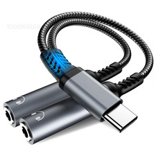 USB C to Dual 3.5mm Headphone Splitter for 2 Headphones, Hi-Res Light Gray