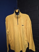 NIKE Fleece Pullover Mens XL Yellow 1/4 Zip Vintage Swoosh USA MADE Jacket Retro