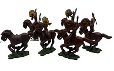 84 Pieces Vtg Plastic Native American Indian Figures Warriors Horses  Bases