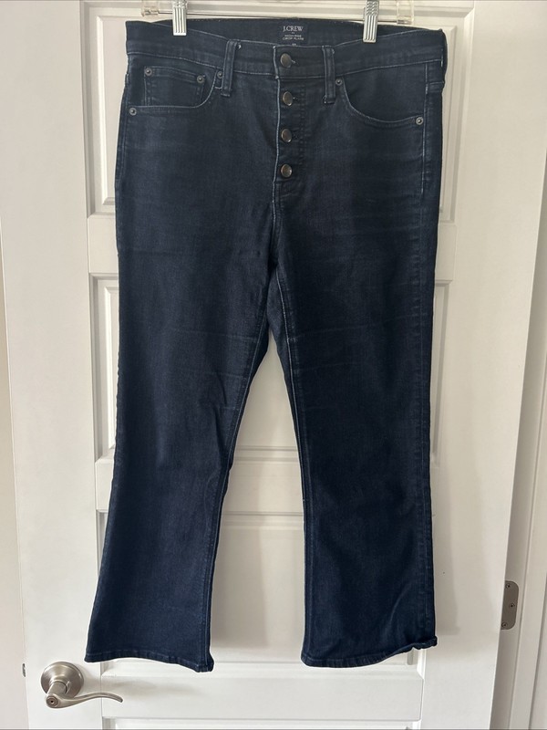 J.Crew High Rise Crop Jeans Button Fly Frayed Hem Dark Wash Denim Size 29