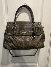 COACH Madison Flap Carryall Olive Green Leather Satchel with Gold Hardware