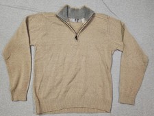 Oscar De La Renta Sweater Mens Medium Tan Quarter Zip Mock Neck Knit Pullover