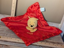 Disney Winnie The Pooh Lovey Red Satin Trim Baby Security Blanket