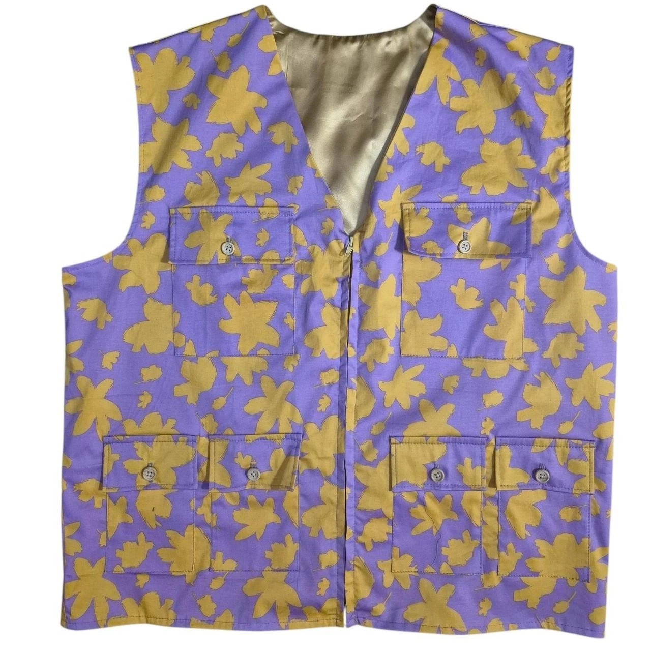 Handmade Purple & Yellow Floral Pattern Utility Vest