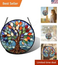 Beautiful 6.3 in Tree of Life Stained Glass Window Hanging - Elegant Home Accent