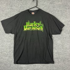 Harley-Davidson Green Flames T-Shirt Mens XL Chicago, IL Skyline Made In USA