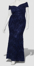 Xscape Women's Blue Lace Off The Shoulder Embellished Gown Dress Plus Sz 16W