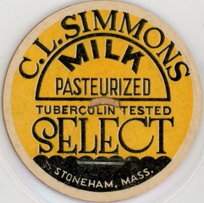 Milk Bottle Cap - C. L. Simmons - Stoneham, MA (Massachusetts) - SELECT MILK