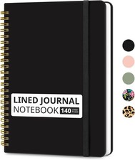 Lined Spiral Journal Notebook for Women Men, 140 Pages, College Ruled