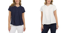 Lands' End Women's Short Sleeve Pintuck Blouse