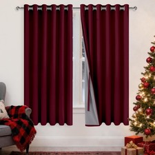 XWZO 100 Blackout Curtains w/ Tiebacks - 2-Layer, Thermal, Burgundy, W70"xL63"