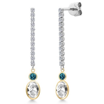 14K Two Tone Gold White Created Sapphire and London Blue Topaz and Lab Grown