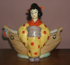 Vintage Japanese lady Ceramic Plant Pot formed as a boat