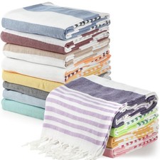 12 Pack Turkish Beach Towels Bulk Oversized 71  X35  Quick Dry Sand Free Cotton