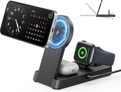 3 in 1 Magnetic Wireless Charger iPhone Apple Watch AirPods Foldable Charging