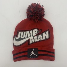 Jumpman Beanie Red Black Knit Pom Pom Hat Cap Youth Size Retro Nike Jordan Kids