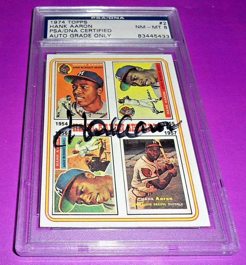🥎 1974 Topps HANK AARON Signed NM MINT AUTOGRAPH PSA 8 Special #2 HOF PSA/DNA