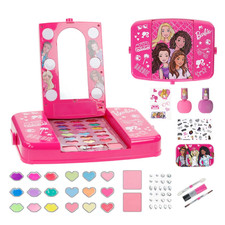 Barbie Beauty Vanity Set with Light-Up Mirror, Includes Lip Gloss, Eye Shadow, B