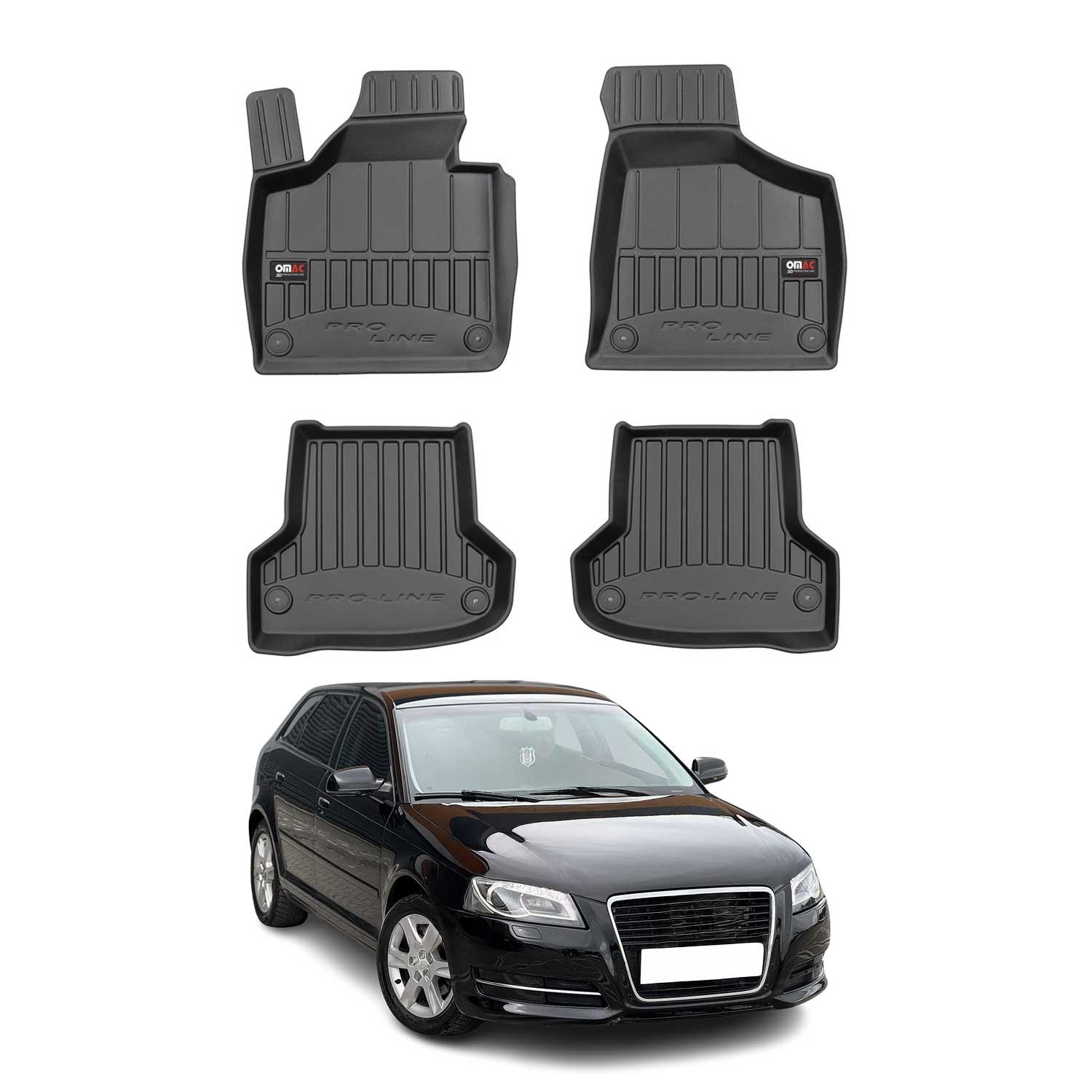 Tapis de sol caoutchouc Audi A3 contre la boue et l'usure OMAC noir