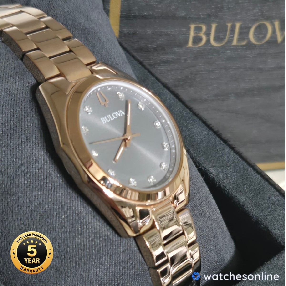 Bulova Rose Gold 32mm Diamond Accent Watch w/ box Bulova Diamond Rose Gold Case Analog Wristwatches for sale  main image 4