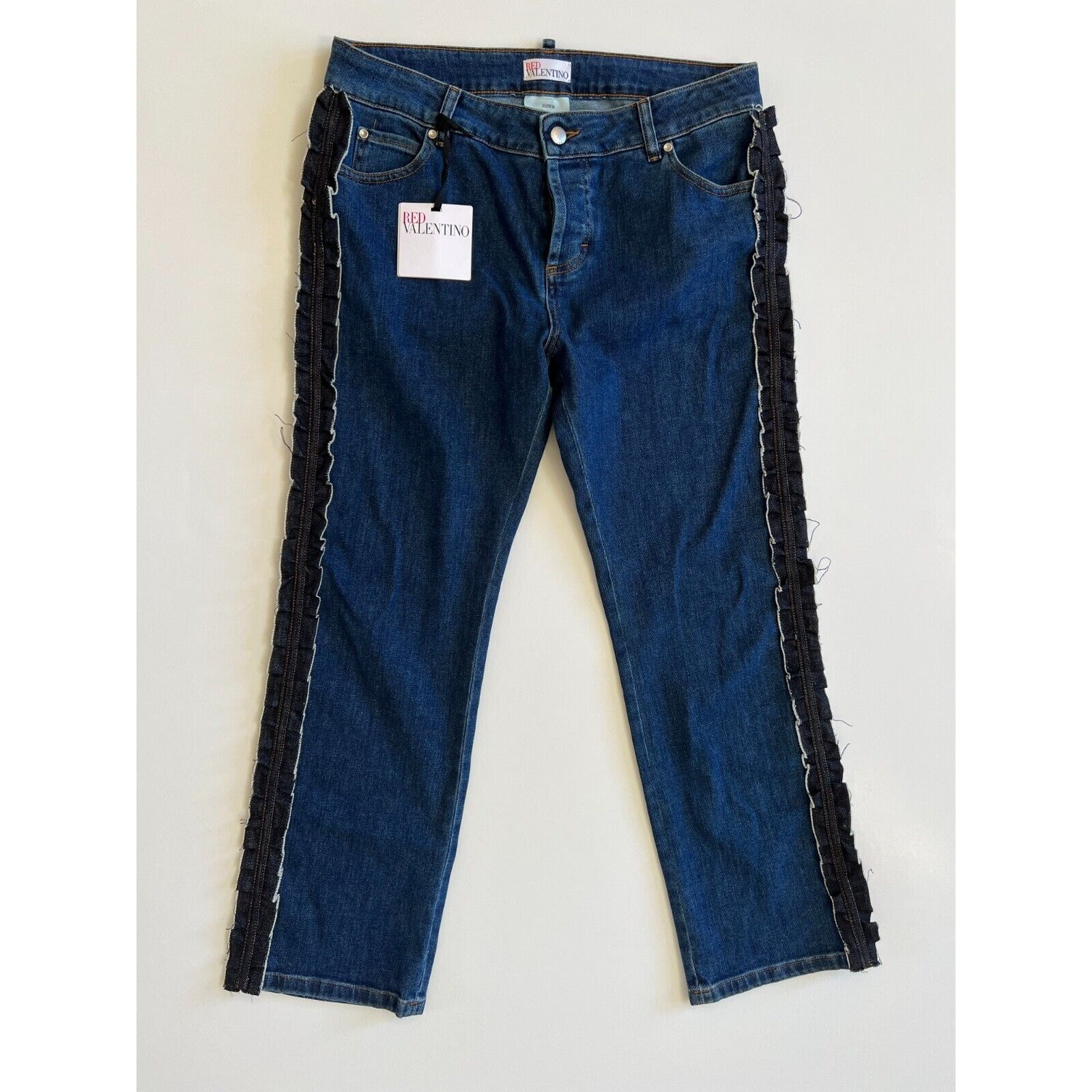 Red Valentino Ruffle Trimmed Cropped High Rise Straightleg Jeans Size 29 NWT thumbnail 7