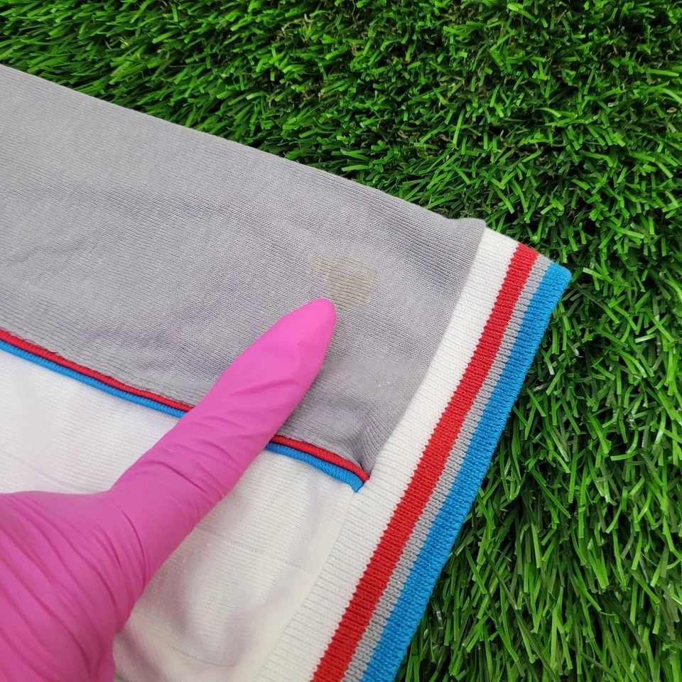 Polo Jockey Vintage Años 90 Pequeño 19x27 Blanco Gris Rojo Azul Borde Colorblock Foto 3 de 4