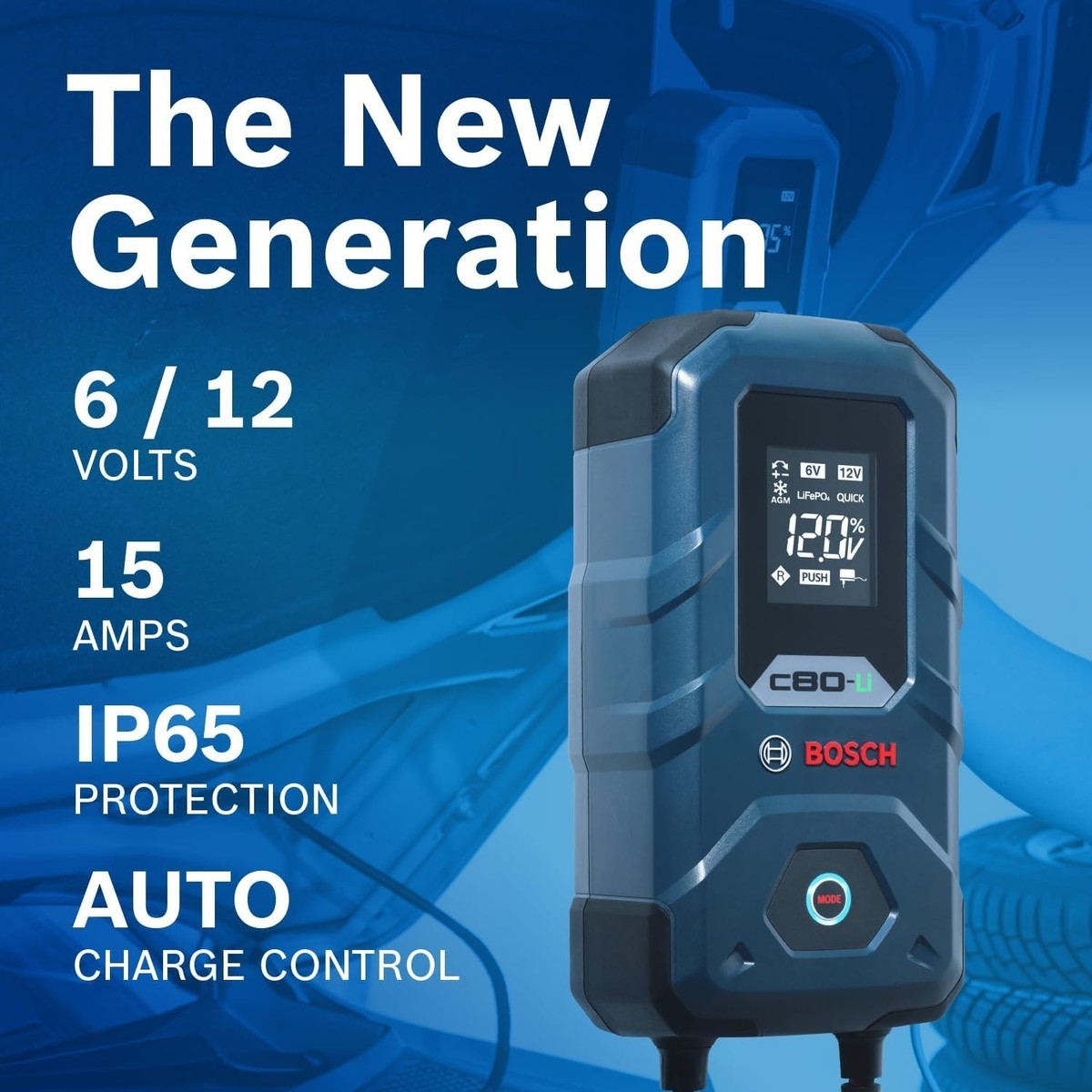 Bosch C80-Li 15A 6V/12V Next-Gen Battery Charger (AGM, EFB, GEL