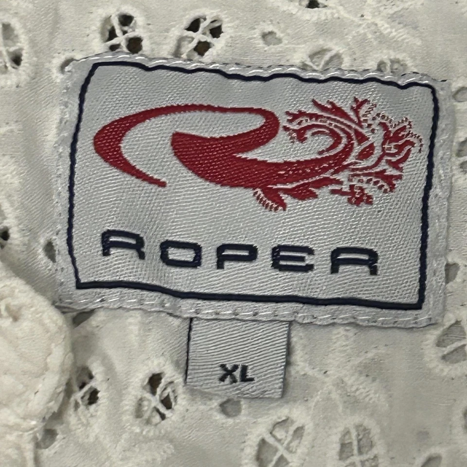 Camisa Roper Feminina XL Branca Ilhós Renda Western Pérola Botão de Pressão Blusa - Imagem 4 de 4