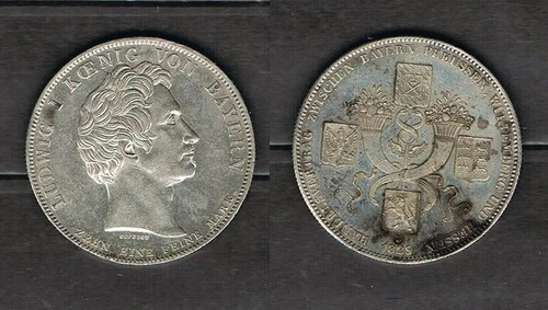 Bavaria: History Thaler, Ten One Fine Mark 1829, AKS# 124, Handelsv. [15382