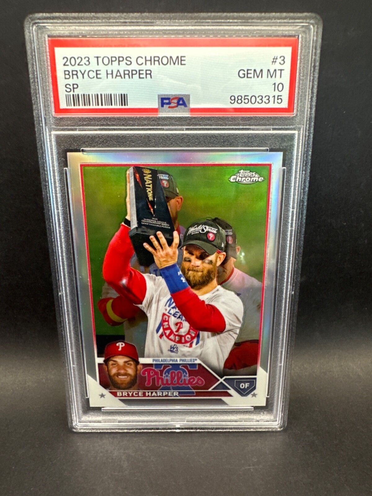 2023 Topps Chrome #3 BRYCE HARPER SP VARIATION pOp 56 PSA 10 GEM - Phillies
