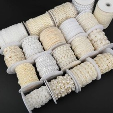 2 Yard Flatback Beads Chain Trim Sew On Abs Ivory White Imitation Pearl Plastic