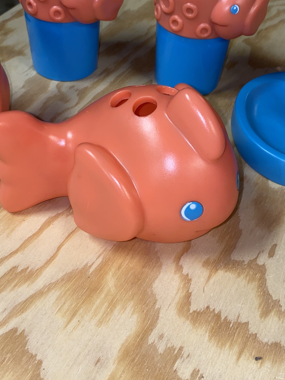 Colorful Cute Fish Bath Set of Five Coral Toothbrush, Soap Dispenser