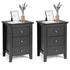 Set of 2 Wooden Living Room Nightstand 3 Storage Drawers Bedroom End Side Table