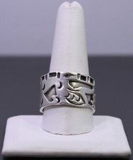 Southwestern Style Sterling Silver Native American Symbols Wide Band Ring