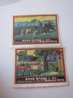 41252-26 2x Reklamemarke SILVA BRAGA Konserven Buenos Aires 5x7,5cm Litho beef