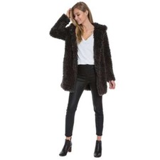 Dylan La Womens Black Reversible Faux Fur Sherpa True Grit Hooded Jacket Coat M