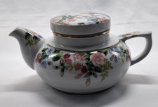 Rare Vtg Andrea By Sadek Personal Teapot Flowers and Berries Floral W/Gold Trim