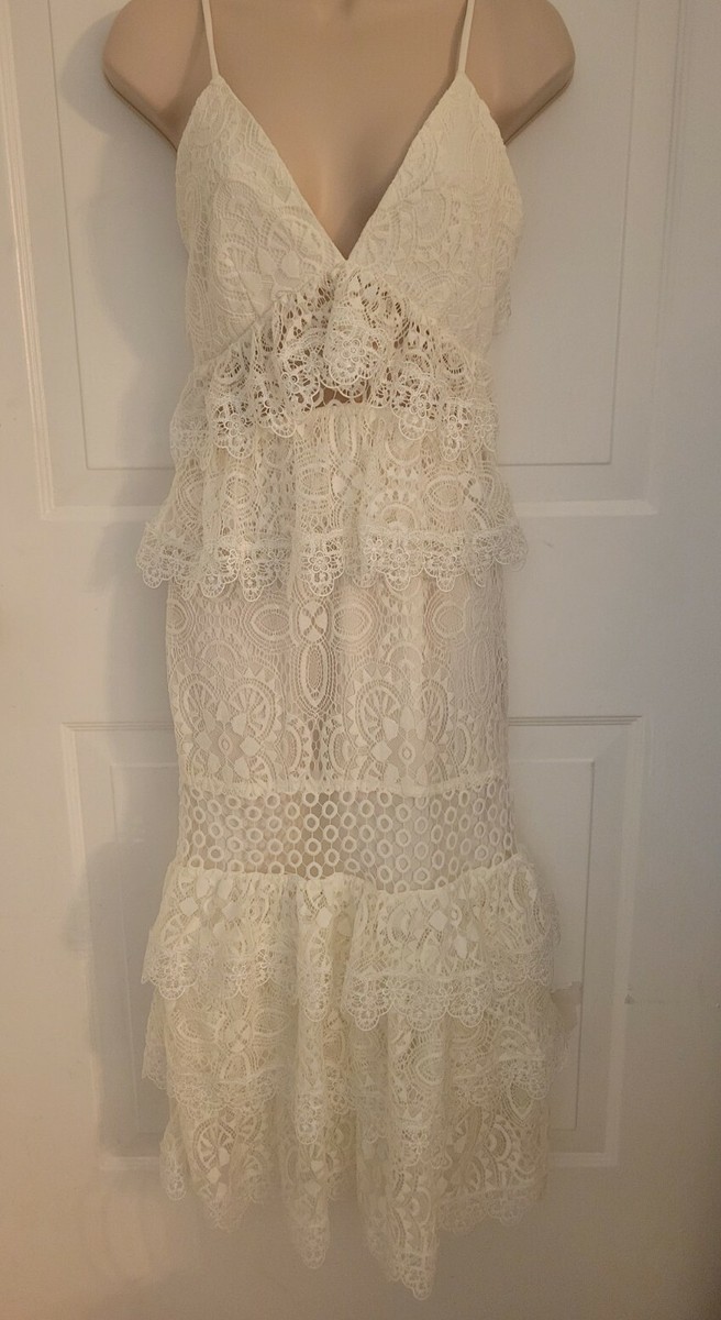 KENDALL + KYLIE Lace Midi Dress Bright White Sz XS | eBay