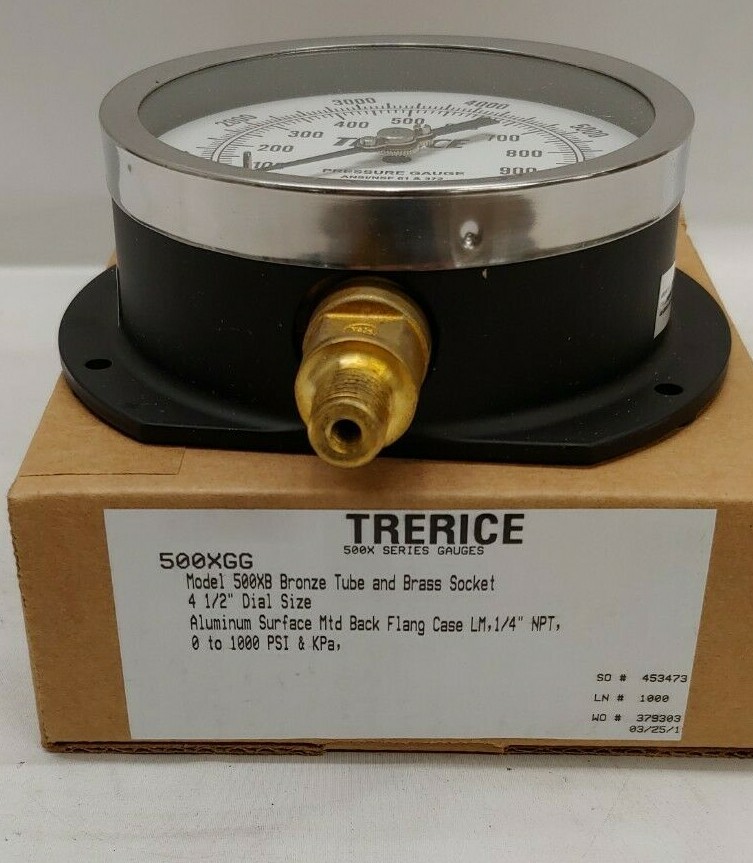 Trerice Industrial Pressure Gauge 500XB 01000 PSI, 4 1/2" Dial eBay