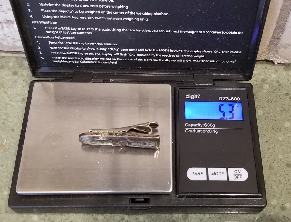 1-5/8" STERLING SILVER W/ABALONE SHELL RAISED ACCENTS TIE BAR~MEXICO~ALPACA~.925 - Image 4 of 4