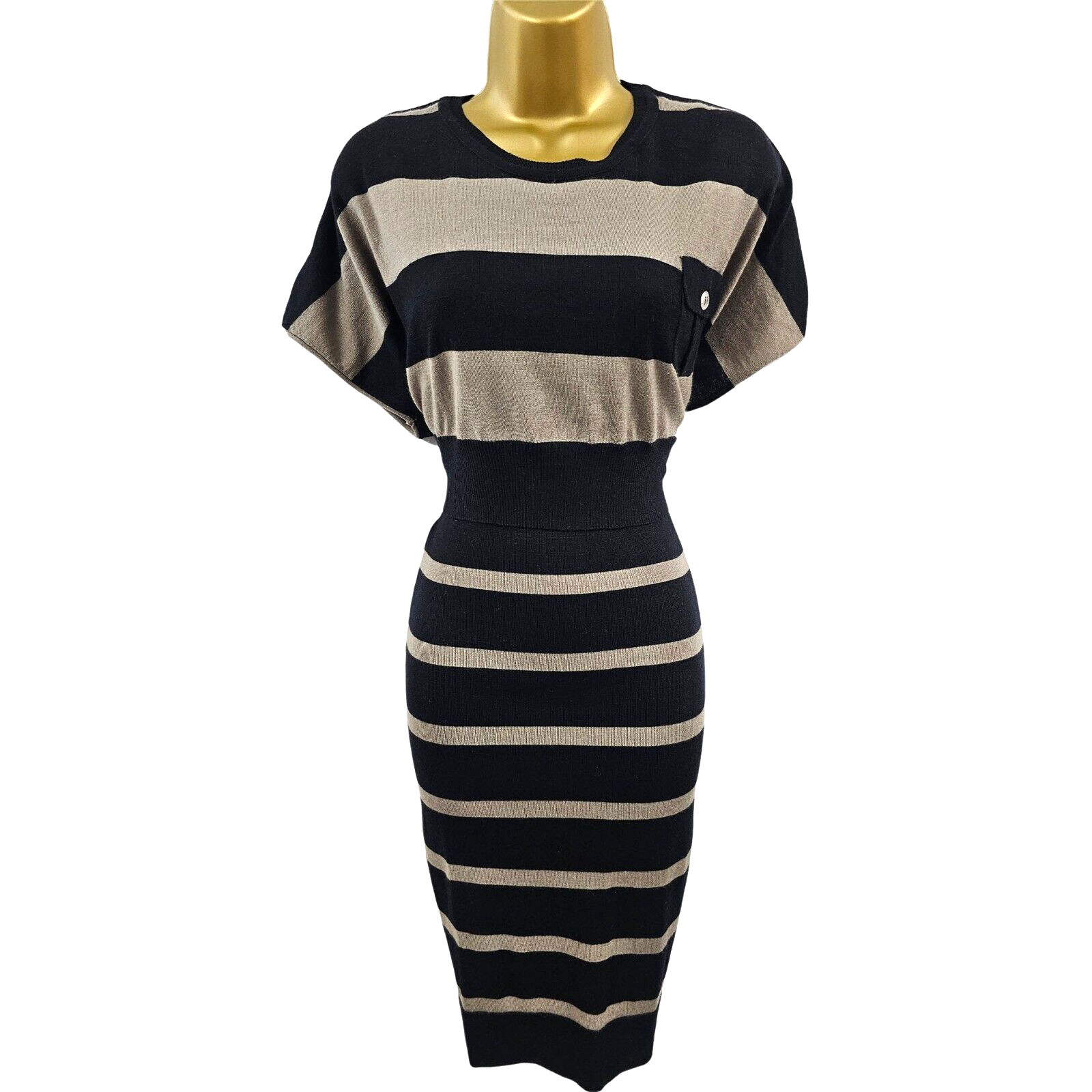 karen millen sporty stripe knit dress Knitted Dresses Bodycon Knitted Dresses Karen Millen Striped Bodycon Dress UK 12 Karen sustainable fabrics