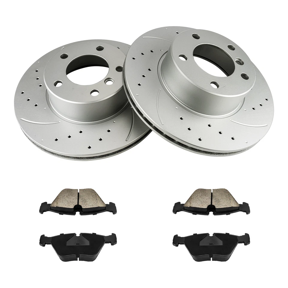 Rotores de disco perforados pastillas de freno de cerámica para 1997 1998 1997 98-2003 BMW 525i 528i Foto 2 de 4